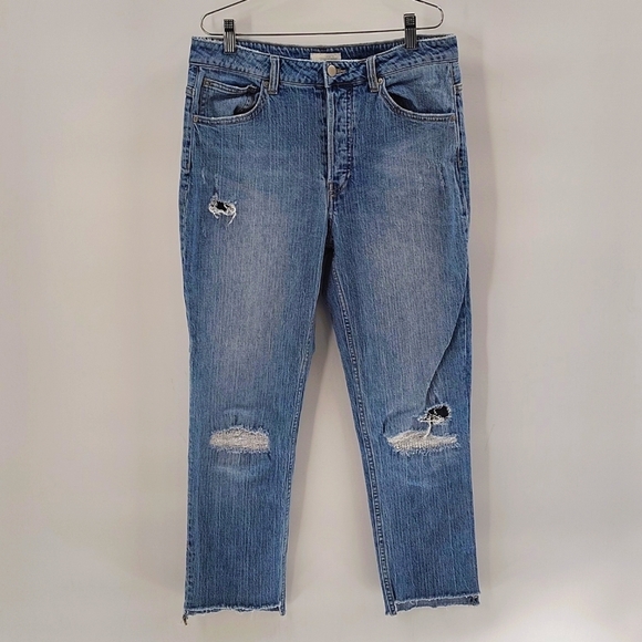 H&M Conscious Denim Jeans size 10 Distressed Blue Stretch Raw Hem - Picture 1 of 8